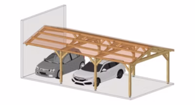 Carport deux Pentes Adossé 750cmx650cm Bois DOUGLAS Français (Charpente – Auvent – Abri voiture)