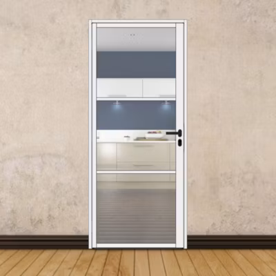Porte battante blanche H 2040 x L 830 mm – 3 verres clairs horizontaux + béquille noire