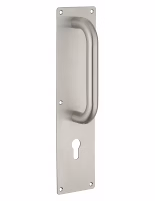 Poignée pour porte battante avec plaque inox, 300mm, pour cylindre profilé – THIRARD