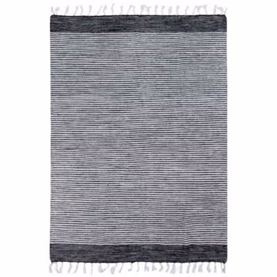 Tapis en coton bandes noir-gris-blanc 120×170