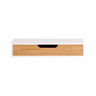 SoBuy Étagère Murale avec Tiroir – Étagère Flottante Moderne Blanche & Nature