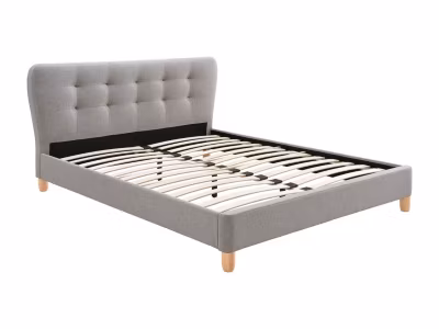 Lit 140 x 190 cm avec tête de lit capitonnée – Tissu – Gris – ELIDE