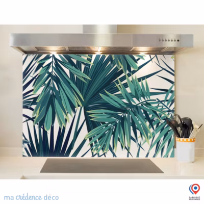 Crédence cuisine fond de hotte Dessin végétation 4 – Verre trempé – L 60 cm x H 45 cm – MaCrédenceDéco