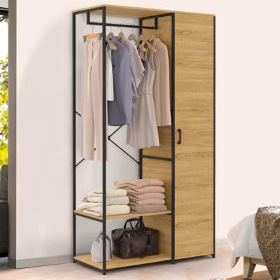 Dressing penderie étagères avec porte L. 90 cm DETROIT design industriel