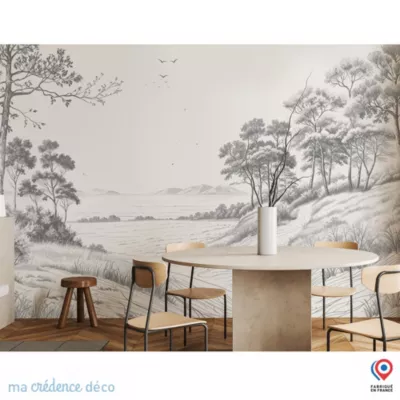 Papier peint Dune, Arbre et mer, Dessin à la plume – Intissé – 400 cm – 280 cm – MaCrédenceDéco