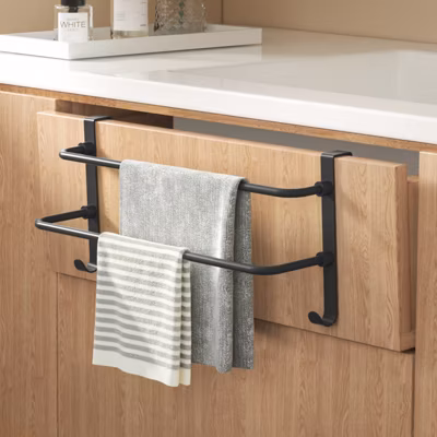 EMKE Porte-Serviettes Double Barre Noir, 410x180x124mm, Acier Inoxydable SUS201, avec Crochets