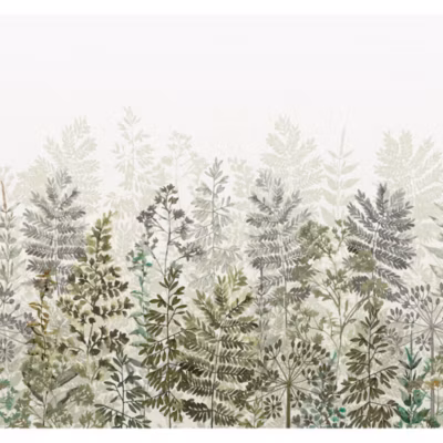 Papier peint panoramique Feuilles de fougère et buissons 300 x 280cm Vert