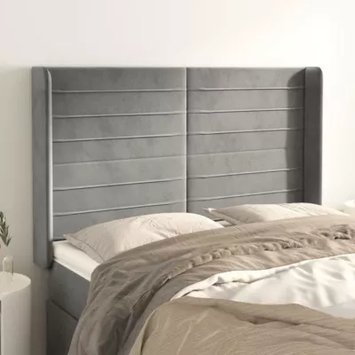 vidaXL Tête de lit avec oreilles Gris clair 147x16x118-128 cm Velours3119768