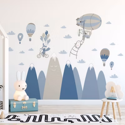 Stickers enfant montagnes scandinaves animaux délirants 100 x 150 cm