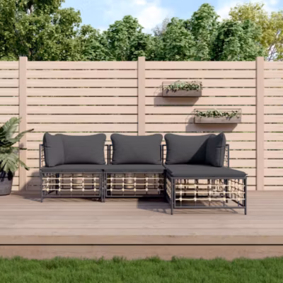 ZMH Salon De Jardin 4 Pièces Avec Coussins Anthracite Résine Tressée