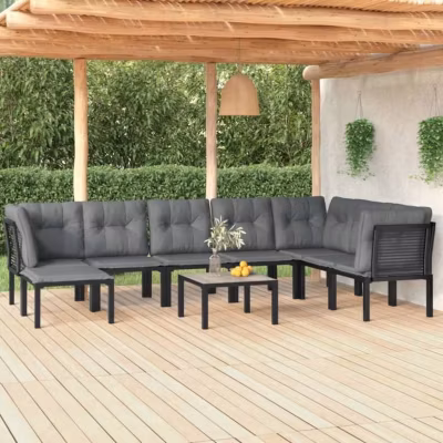 vidaXL Salon de Jardin 9 pcs, Ensemble de Meubles de Terrasse, Mobilier d&rsquo;Extérieur, Chaise de Patio, Moderne, Noir et Gris 318776