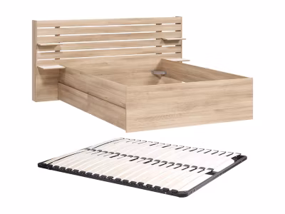 Lit 140 x 190/200 cm avec 4 tiroirs – Coloris : Naturel + Sommier – TENALIA II