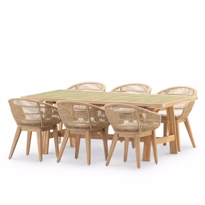 Set de repas 6 pl table céramique vert clair 205×105- bisbal & Provenza