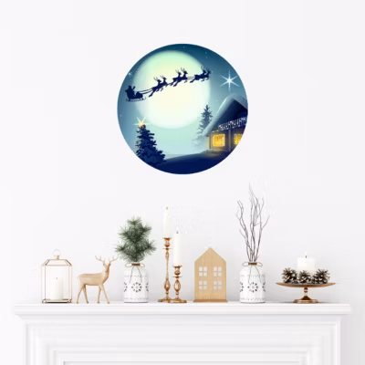 Sticker Noël voyage du père noël – Autocollants stickers adhésifs noël – décoration fêtes – 90x90cm