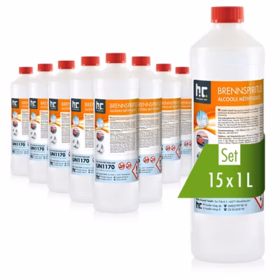 Alcool À Brûler 94 % 15 x 1 L, Haute Pureté Pour Nettoyage, Dégraissage Et Antigel Des Vitres Et Surfaces Domestiques
