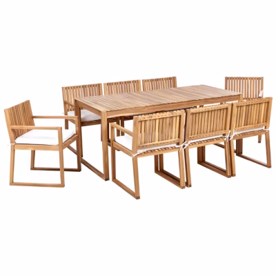 Salle à manger de jardin 8 places SASSARI II avec coussins Bois d&rsquo;acacia certifié Blanc cassé