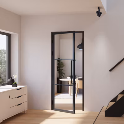 Schulte porte intérieure loft en verre – 83×204 atelier – noir mat – transparent – verrière – 3 vitrages – charnière gauche