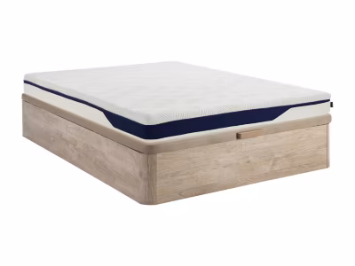 Ensemble 160 x 200 cm sommier coffre naturel clair + matelas mousse HD 7 zones et gel à mémoire de forme déhoussable ép.22cm –