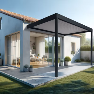 Pergola bioclimatique HELY 4,00×3,062m Vérin à télécommande (Gris anthracite / Blanc)