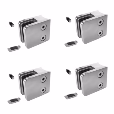 4 x Pince à verre pour tube diam. 42,4 modèle 21 – Ep. verre 8 mm – Inox 316 brossé GR320