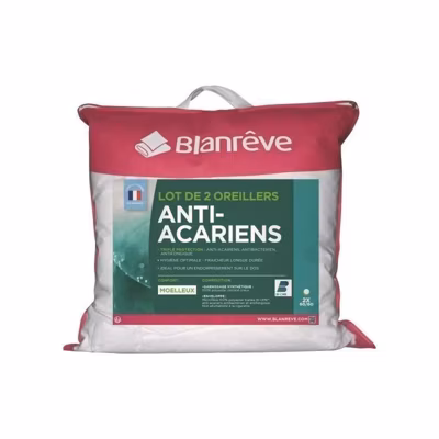 BLANREVE Lot de 2 Oreillers Triple Protection – 60 x 60 cm – Blanc