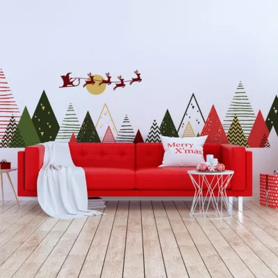 Stickers scandinave montagnes de Noël 60 x 105 cm