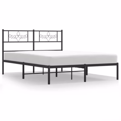Lit double, Lit adulte, Cadre de lit métal sans matelas avec tête de lit noir 140x190cm