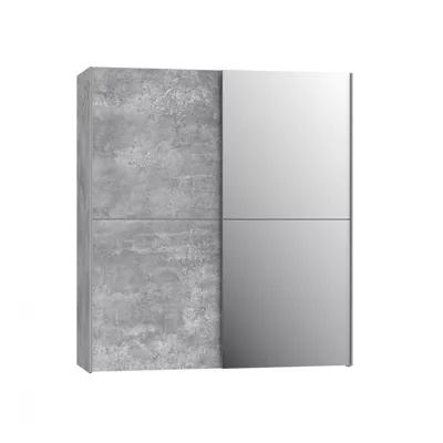 Armoire 2 portes coulissantes 5 tablettes béton gris miroir – JEIK