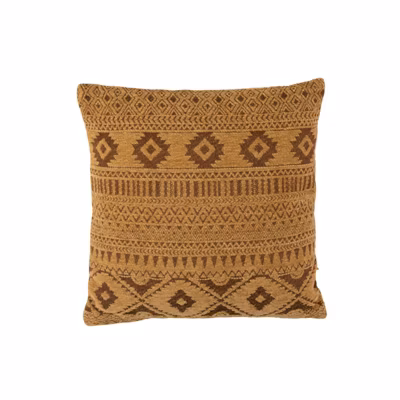 Coussin carré à motifs en coton ocre 50x50cm – Coussin d&rsquo;extérieur