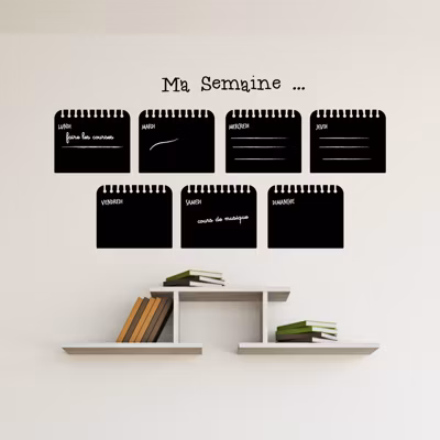 Sticker ardoise tableau noir – stickers muraux adhésif effaçable – HEBDOMADAIRE – 55x35cm