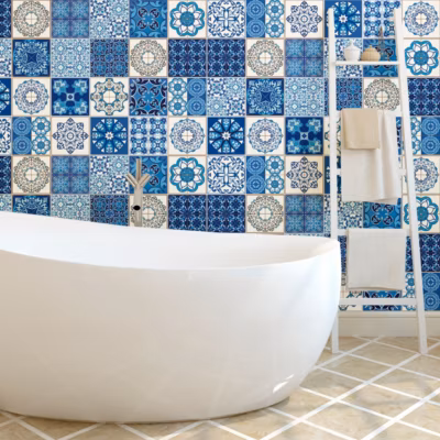 Sticker Mural Carrelage adhésif Cuisine Salle de Bain – 24 STICKERS CARREAUX DE CIMENT AZULEJOS AZZURRA – 24stickers15x15cm