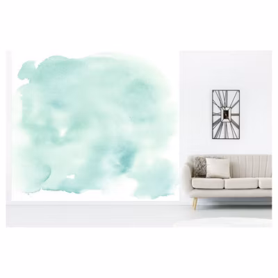 Papier peint intissé NUAGE VERT en aquarelle 300 x 270 cm (LxH) – Tapisserie murale panoramique XXL, Made in France par Scenolia