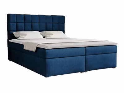 Lit continental Pomona 117, Double, Bleu, Tissu, Disponible