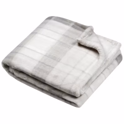 Plaid à carreaux écossais en fausse fourrure (130×160 cm – Beige)