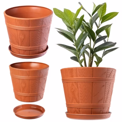 KADAX Pot de Fleur Pot de Fleur 19 cm Couvercle en Bois Support de Fleur en Plastique