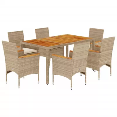 Prolenta Premium –  Ensemble à manger de jardin et coussins 7pcs beige rotin acacia