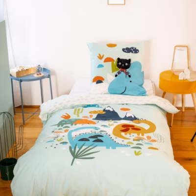 Housse de couette 140×200 réversible + 1 taie en coton adouci