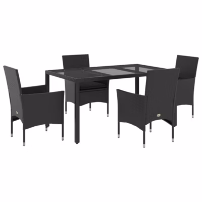 Prolenta Premium –  Ensemble à manger de jardin et coussins 5 pcs noir rotin verre