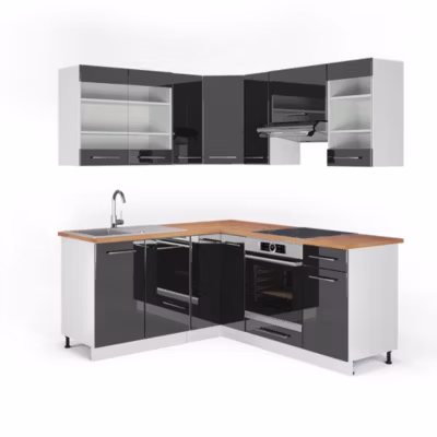 Vicco Cuisine en angle Anthracite brillant/blanc 160x190cm , PT Chêne