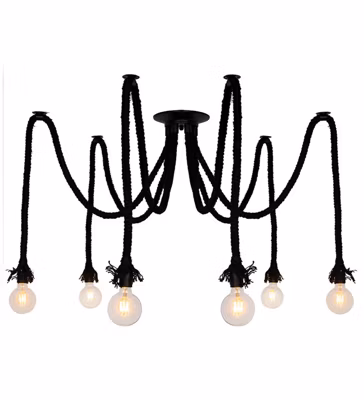 Suspension ou plafonnier design Mila 100cm réglable corde noir compatible LED