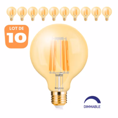 Lot de 10 ampoules LED G95 filaments 6W E27 2200K Dimmables