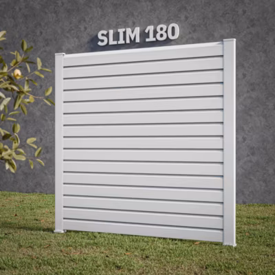 Kit Clôture SLIM PVC Blanc H. 180 cm x L. 11.10 m – 15 Lisses claire-voie