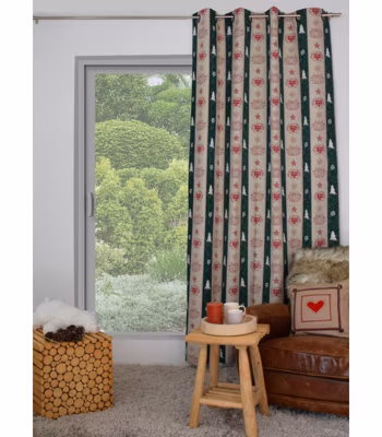 Rideau à motifs nordiques – 150 x 240 cm – 100 % polyester – 150x240cm – Vert sapin