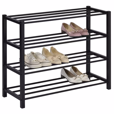 Étagère à chaussures NAVAN 4 niveaux en métal – Noir