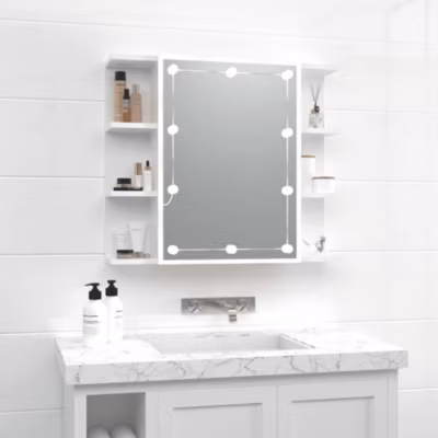 ZMH Armoire à miroir avec LED Blanc brillant 70×16,5×60 cm