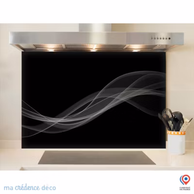 Crédence cuisine fond de hotte Courbe 4 Noir – Alu composite – L 90 cm x H 70 cm – MaCrédenceDéco