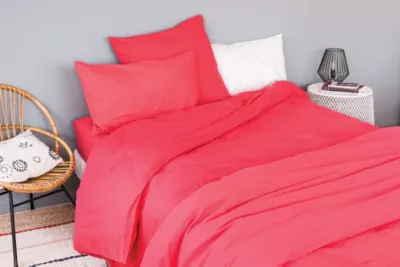 Drap housse en coton Lavé (80×200 cm – Rouge)
