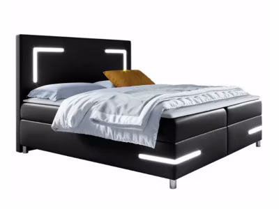 Lit continental Baltimore 173, Double, Noir, Faux cuir, Disponible