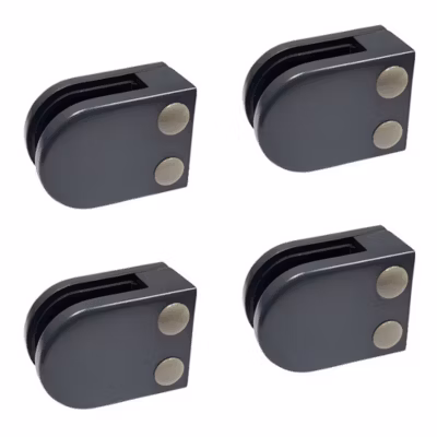4 x Pince à verre plate modèle 02 – Ep. verre 10 mm – Zamak gris anthracite RAL 7016