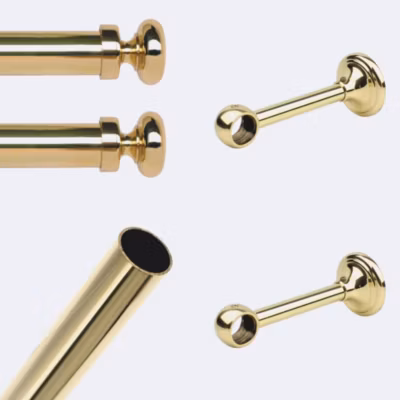 Kit de tringle à rideaux Laiton Poli Verni 150cm Diam.20mm Embout Regency – Fixation Mur – Boulet